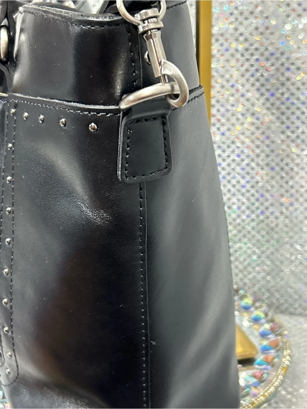 Patricia Nash Black Leather Embroidered Noto Tote Bag